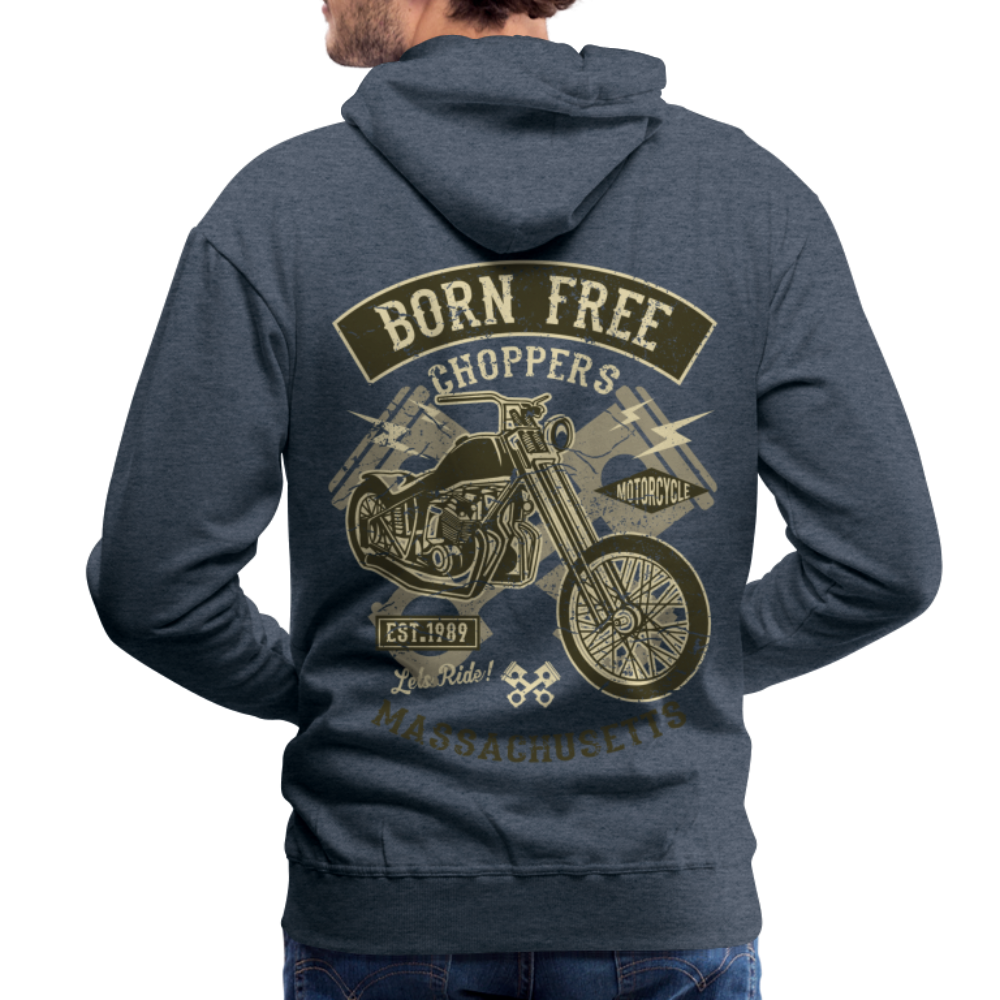 Born Free Choppers Motorcycle Men’s Premium Hoodie - heather denim