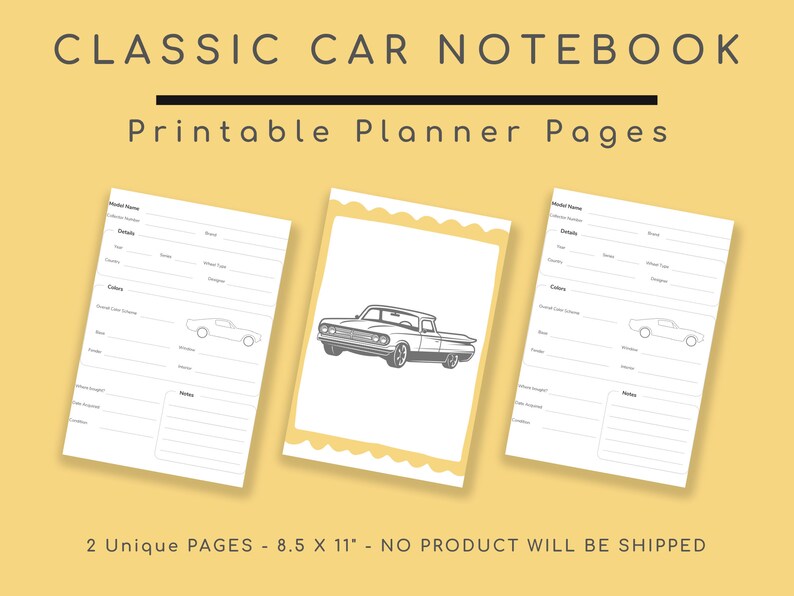 Classic Car Collector's Notebook: Printable Sheets, Vintage Autos & Restoration Log