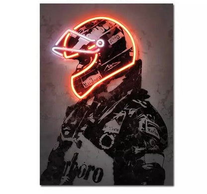 Illuminez la piste : affiche de casque F1 au néon