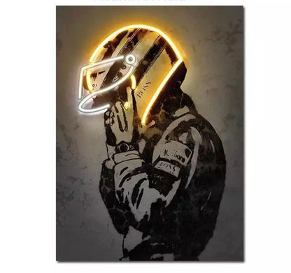 Illuminez la piste : affiche de casque F1 au néon