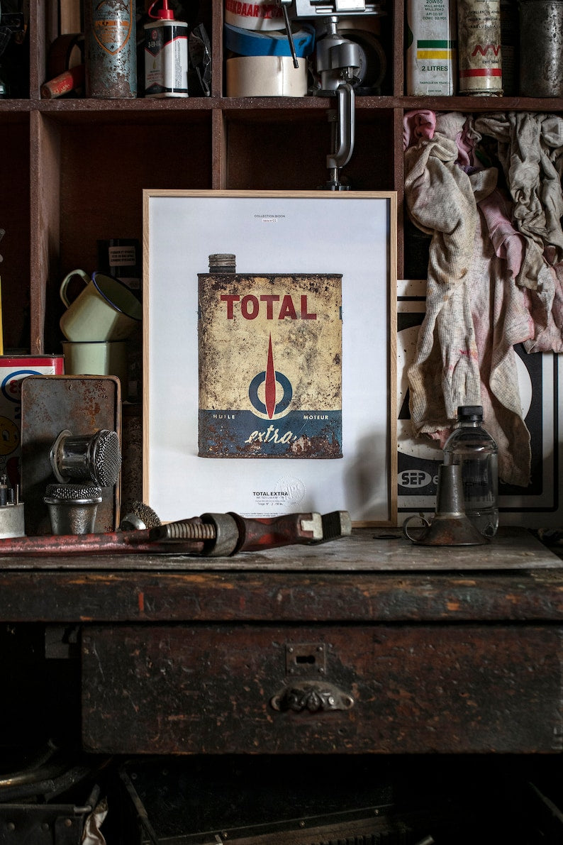 Total Vintage Oil Can Print Poster for Car Enthusiasts