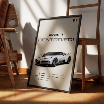 Bugatti Centodieci Supercar Poster: Automotive Wall Art for Car Lovers