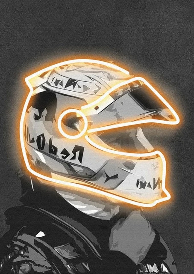 Illuminez la piste : affiche de casque F1 au néon