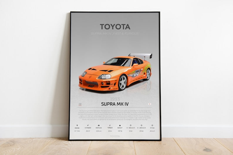 Toyota Supra MK4: Fast & Furious Car Poster_driver_clothing_drivi.store