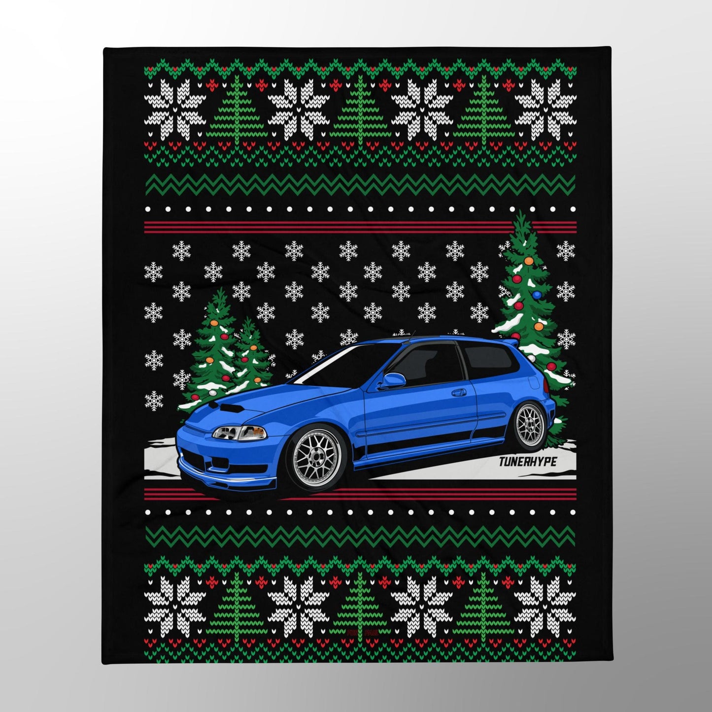 Hässliche Weihnachtsdecke - Honda Civic EG Captiva Blau - Hässlicher Weihnachtspullover, Weihnachtsgeschenk für Autofahrer, Lustiges Weihnachtsgeschenk, Hässlicher Weihnachtspullover