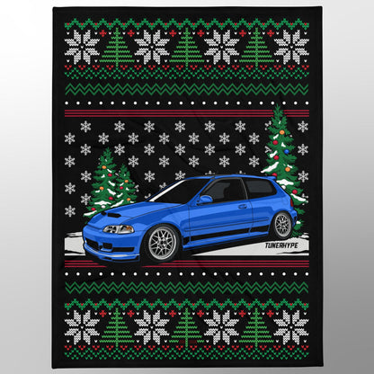 Hässliche Weihnachtsdecke - Honda Civic EG Captiva Blau - Hässlicher Weihnachtspullover, Weihnachtsgeschenk für Autofahrer, Lustiges Weihnachtsgeschenk, Hässlicher Weihnachtspullover