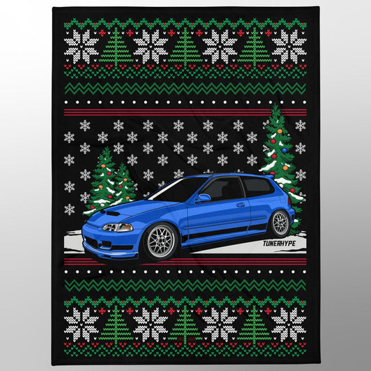 Hässliche Weihnachtsdecke - Honda Civic EG Captiva Blau - Hässlicher Weihnachtspullover, Weihnachtsgeschenk für Autofahrer, Lustiges Weihnachtsgeschenk, Hässlicher Weihnachtspullover