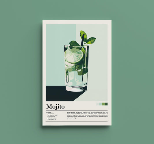 Mojito-Cocktail-Poster – Vintage-Bar-Dekor | Retro-Mojito-Kunst | MCM-Küchendekor | Valentinstagsgeschenk | Geschenk für Mojito-Liebhaber | Minimalistischer Druck