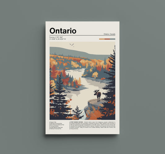 Vintage Ontario Poster - Retro Nationalpark Druck - Kanada Reisekunst - 1970er Jahre inspirierte Wanddekoration - Rustikale Hüttenstimmung - Limitierte Auflage