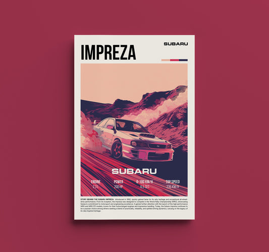 Subaru Impreza Vintage Poster - Retro Rally Car Art Print, Motorsport Enthusiast Gift, Garage Wall Decor, Car Lover Gift