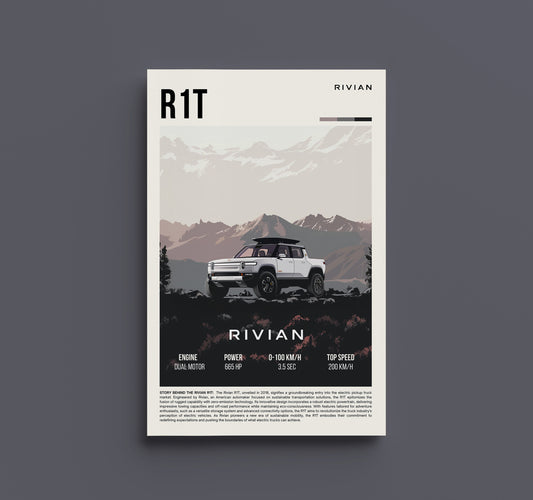 Affiche vintage Rivian R1T - Impression d'art de camion d'aventure électrique pour décoration de garage et cadeau pour passionné, cadeau pour amoureux de voitures, voiture électrique