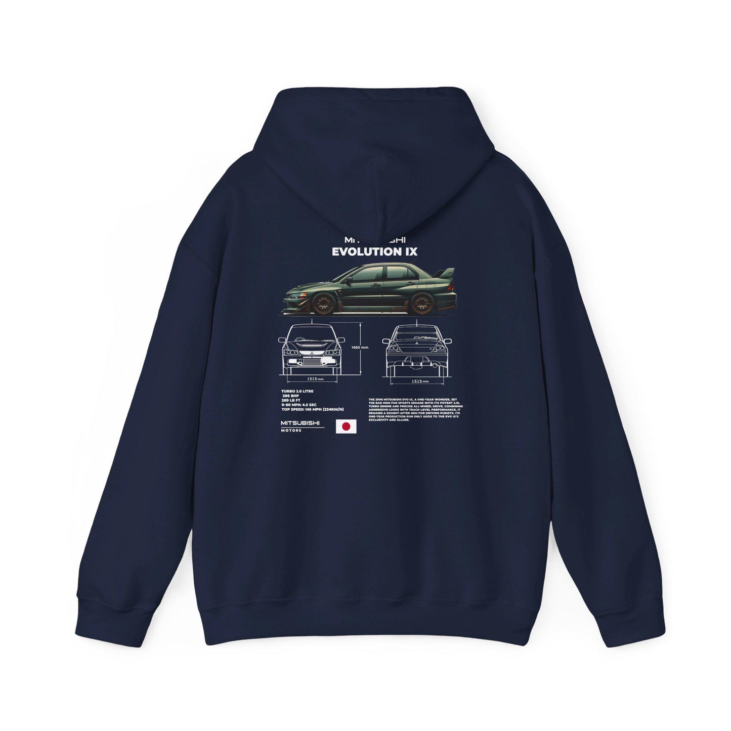 Mitsubishi Evolution IX Blueprint Spec Hoodie - Boosted Gear Co, JDM Car Sweatshirt, Cool Unisex Hoodie, Casual Racing Top, Unique Graphic