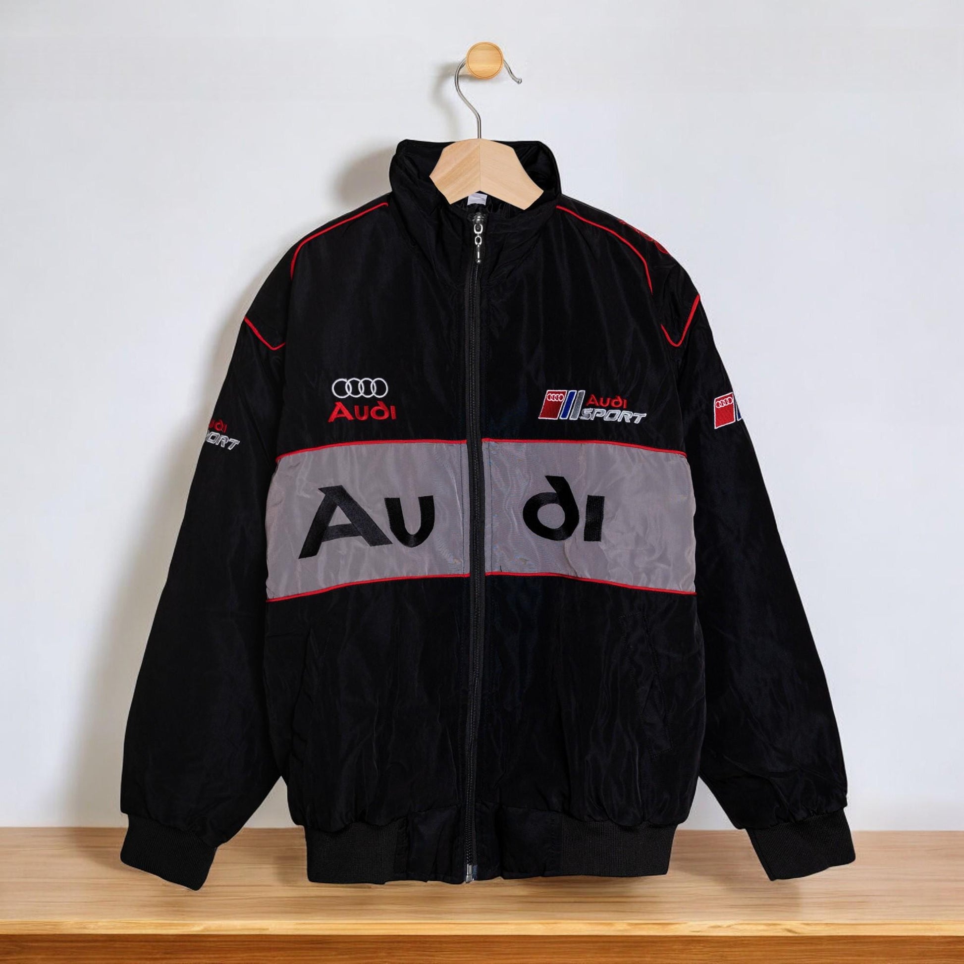 Smart Audi Sports Jacket For Men, Unique Racing Jackets With Patches, Car Guy Gift, Modern Streetwear, Y2k Leather Jacket, Gift For Him